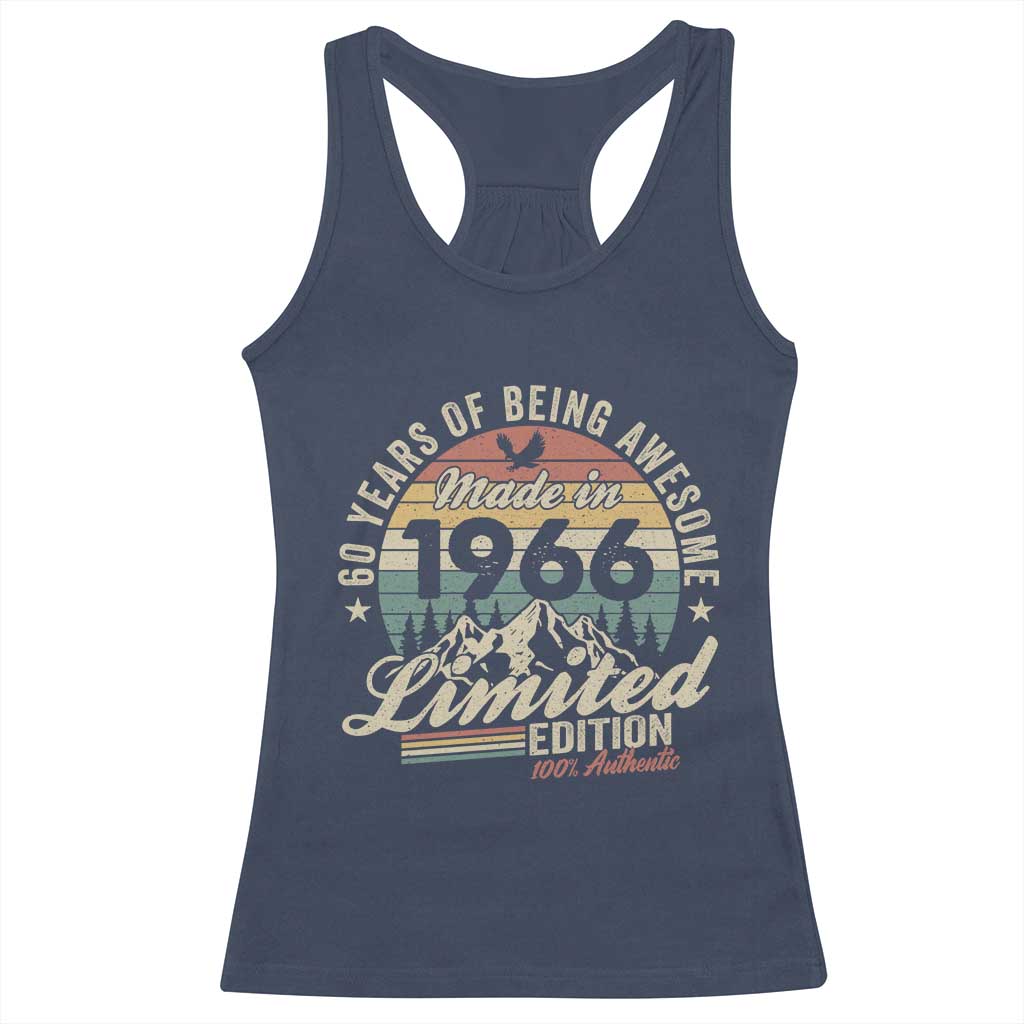 60th Birthday Made In 1966 Racerback Tank Top - 60 Years Of Being Awesome Vintage Limited Edition TS11 Navy Print Your Wear