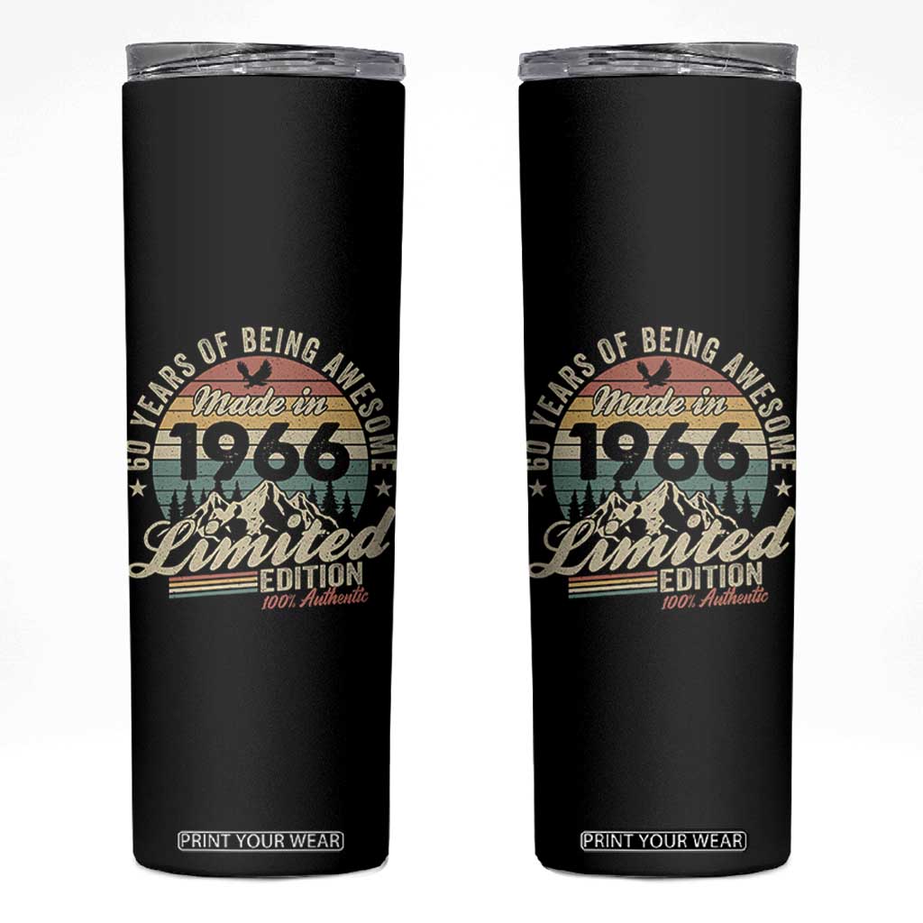 60th Birthday Made In 1966 Skinny Tumbler 60 Years Of Being Awesome Vintage Limited Edition TS11 Black Print Your Wear