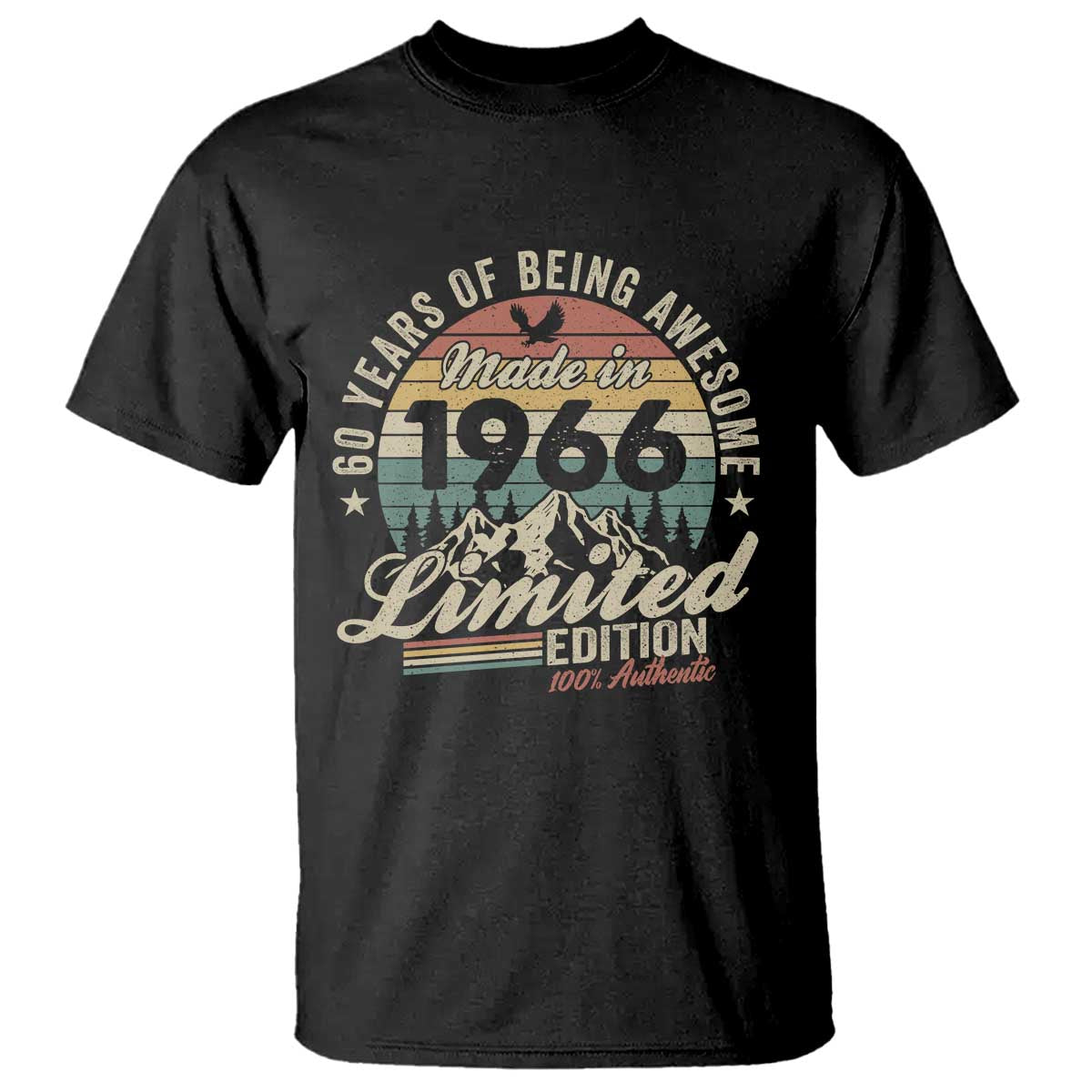 60th Birthday Made In 1966 T Shirt - 60 Years Of Being Awesome Vintage Limited Edition Tee TS11 Black Print Your Wear