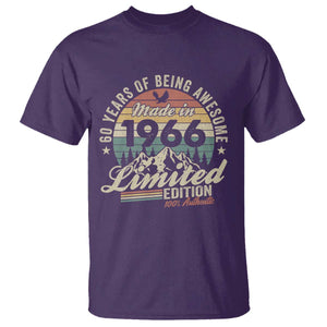 60th Birthday Made In 1966 T Shirt - 60 Years Of Being Awesome Vintage Limited Edition Tee TS11 Purple Print Your Wear