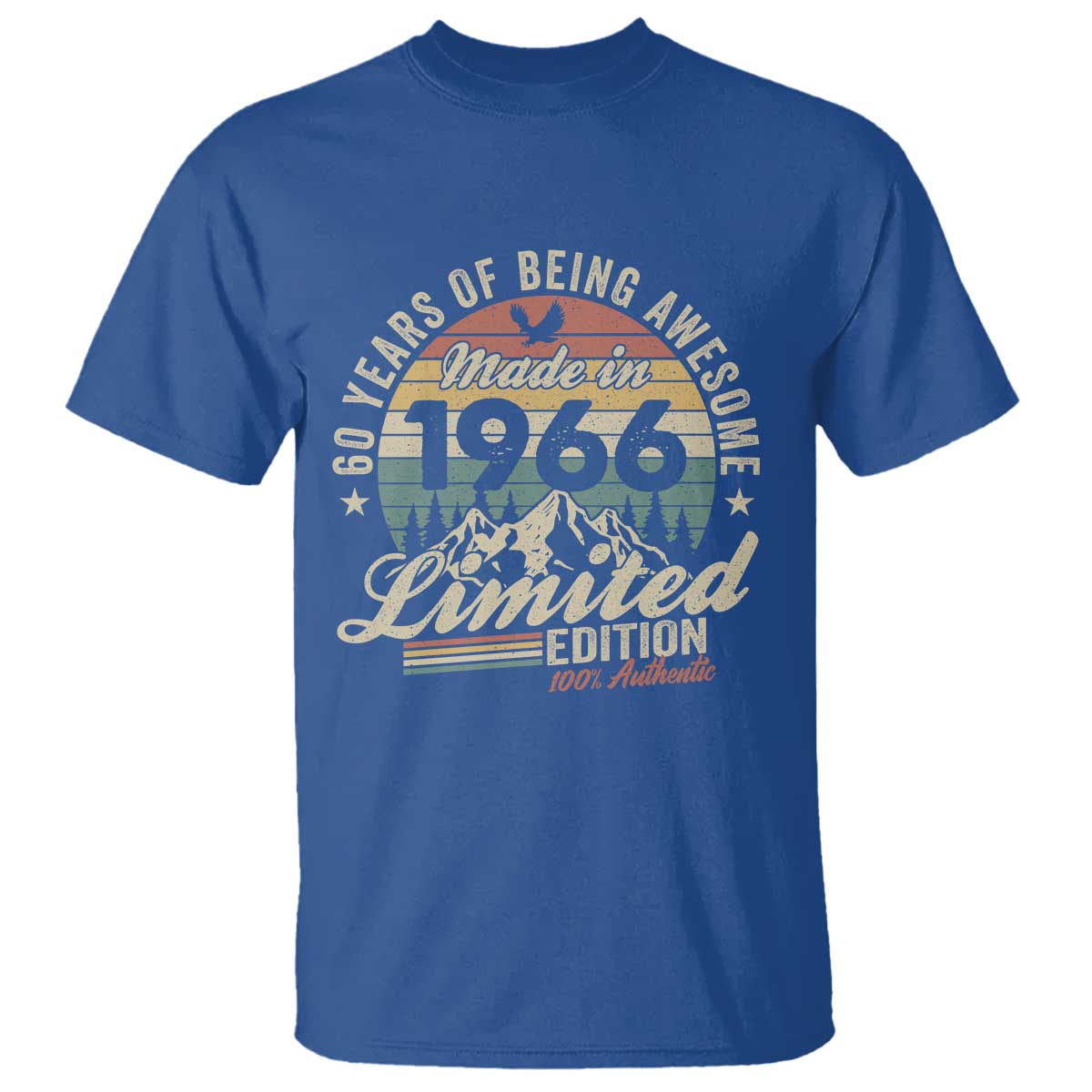 60th Birthday Made In 1966 T Shirt - 60 Years Of Being Awesome Vintage Limited Edition Tee TS11 Royal Blue Print Your Wear