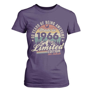 60th Birthday Made In 1966 T Shirt For Women 60 Years Of Being Awesome Vintage Limited Edition TS11 Purple Print Your Wear