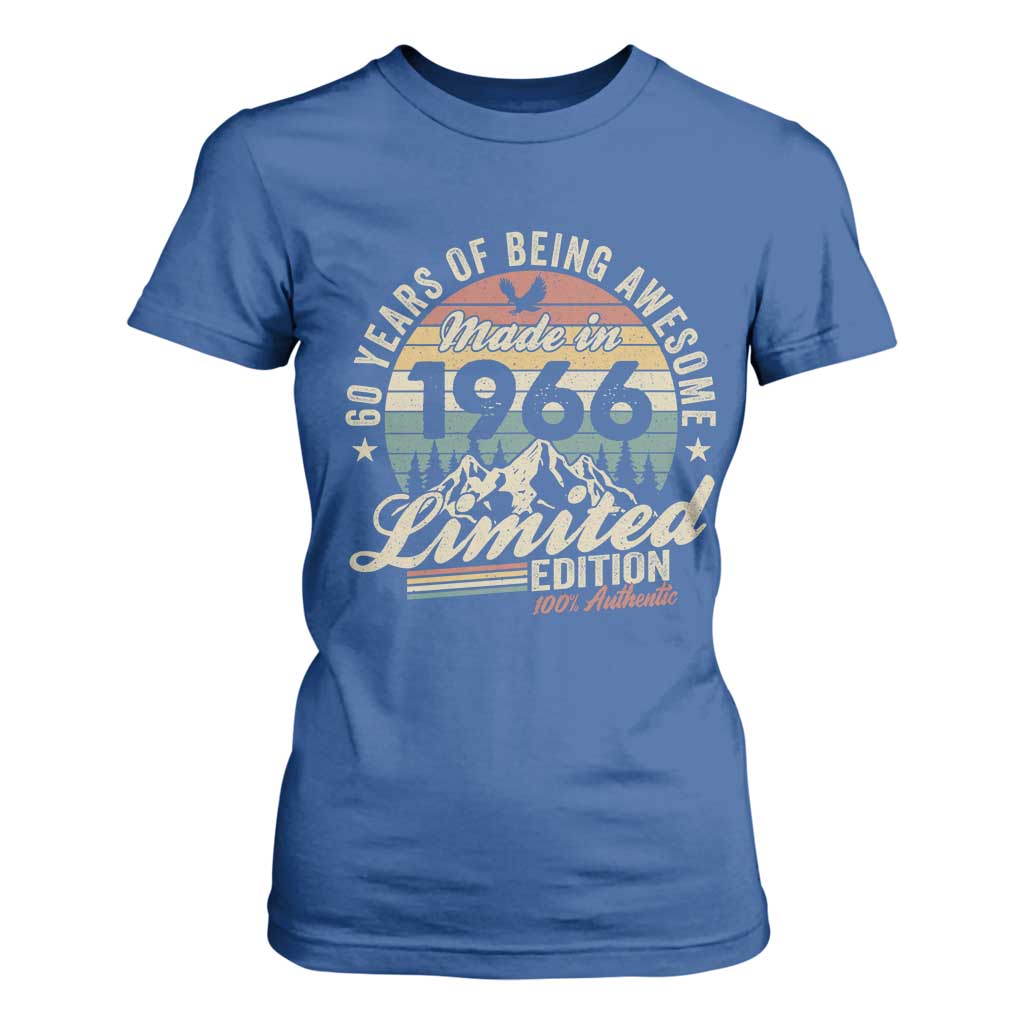 60th Birthday Made In 1966 T Shirt For Women 60 Years Of Being Awesome Vintage Limited Edition TS11 Royal Blue Print Your Wear
