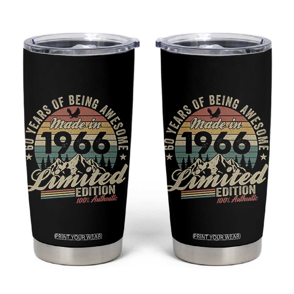 60th Birthday Made In 1966 Tumbler Cup 60 Years Of Being Awesome Vintage Limited Edition TS11 Black Print Your Wear