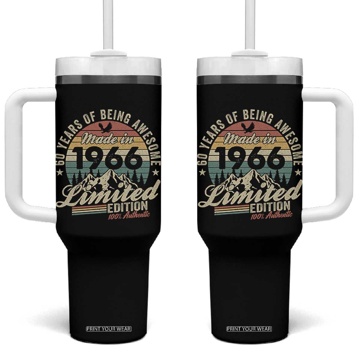 60th Birthday Made In 1966 Tumbler With Handle 60 Years Of Being Awesome Vintage Limited Edition TS11 One Size: 40 oz Black Print Your Wear