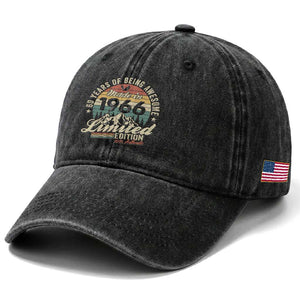 60th Birthday Made In 1966 Washed Cotton Baseball Cap 60 Years Of Being Awesome Vintage Limited Edition TS11 Print Your Wear