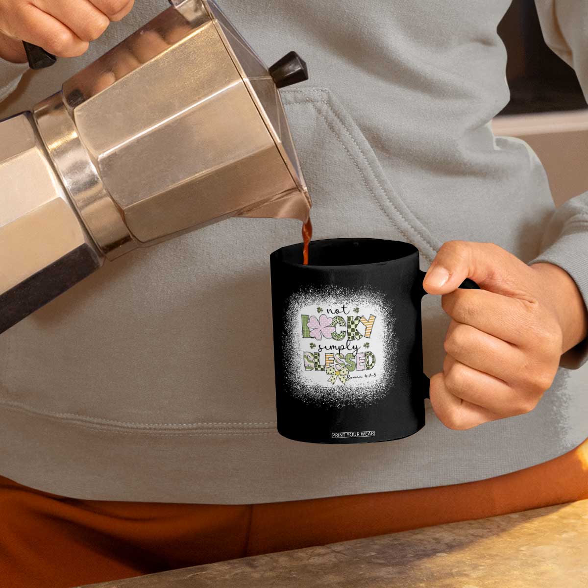 Not Lucky Simply Blessed Coffee Mug Blessed Christian Shamrocks St Patricks Day TS11 Print Your Wear