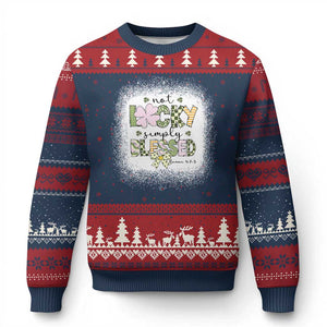 Not Lucky Simply Blessed Ugly Christmas Sweater Blessed Christian Shamrocks St Patricks Day TS11 Navy Red Print Your Wear
