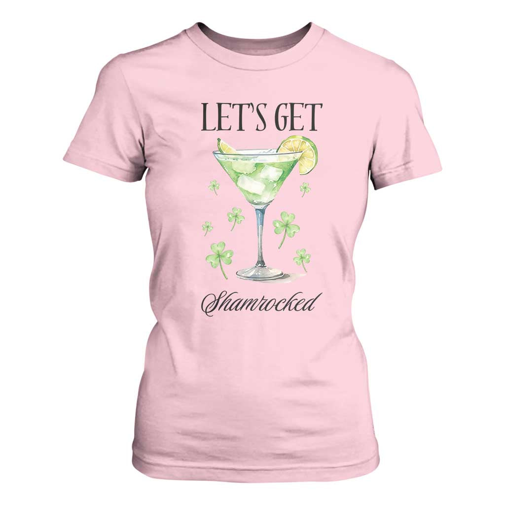 Funny Irish St Patrick's Day Cocktail T Shirt For Women Let's Get Shamrocked Irish Festival TS11 Light Pink Print Your Wear