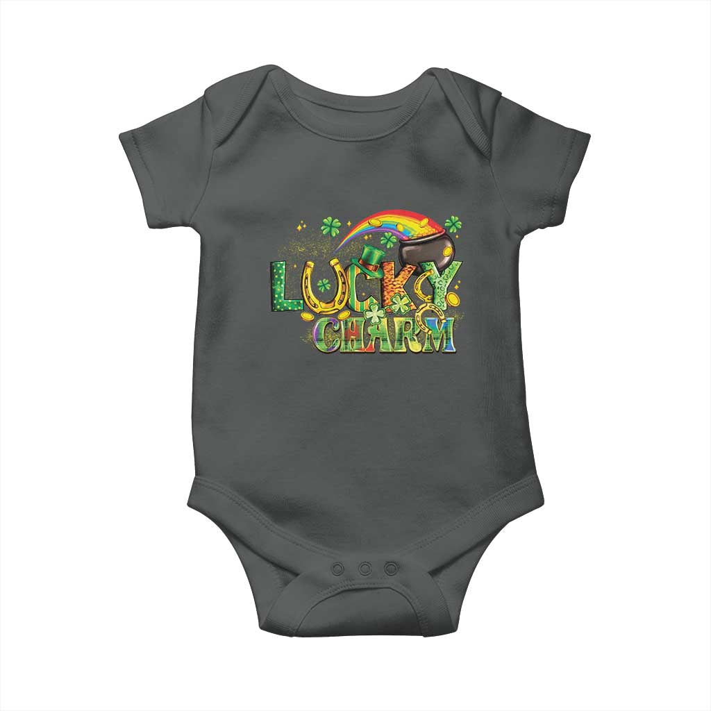 Funny St Patrick's Day Lucky Charm Baby Onesie Rainbow Gold Pot Clover TS11 Dark Heather Print Your Wear