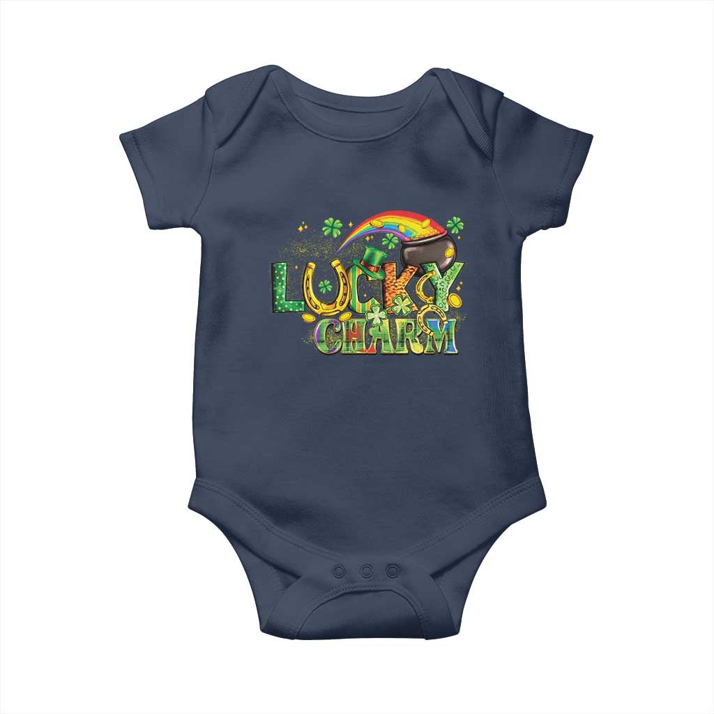 Funny St Patrick's Day Lucky Charm Baby Onesie Rainbow Gold Pot Clover TS11 Navy Print Your Wear