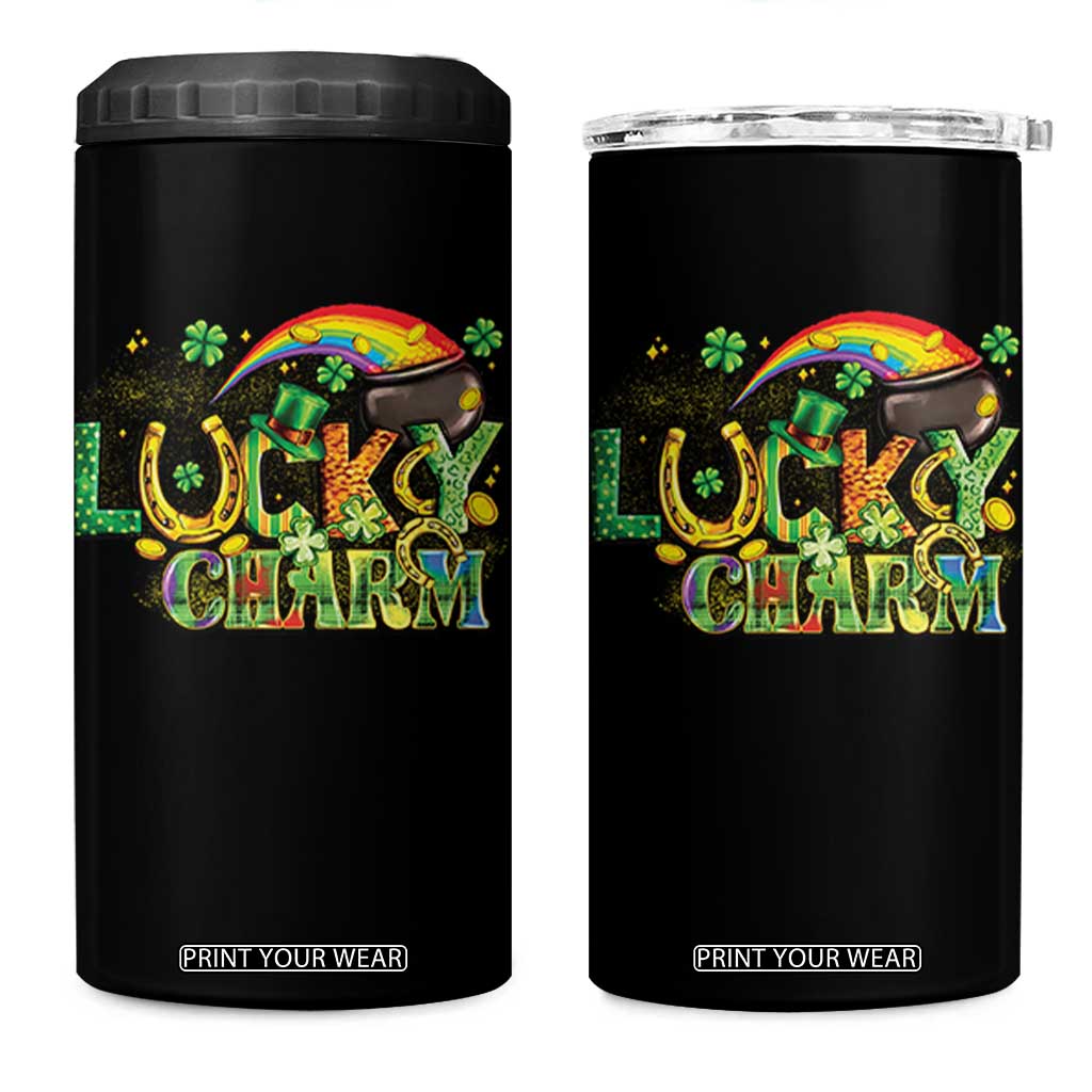 Funny St Patrick's Day Lucky Charm 4 in 1 Can Cooler Tumbler Rainbow Gold Pot Clover TS11 One Size: 16 oz Black Print Your Wear