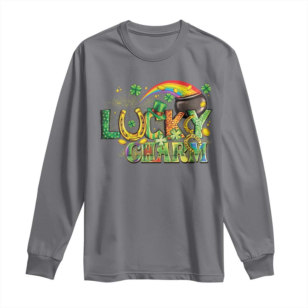 Funny St Patrick's Day Lucky Charm Long Sleeve Shirt Rainbow Gold Pot Clover TS11 Charcoal Print Your Wear
