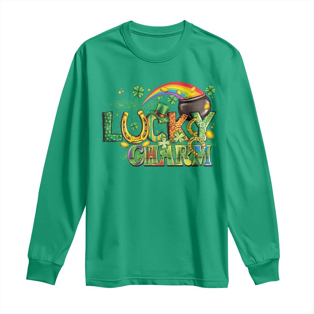 Funny St Patrick's Day Lucky Charm Long Sleeve Shirt Rainbow Gold Pot Clover TS11 Irish Green Print Your Wear