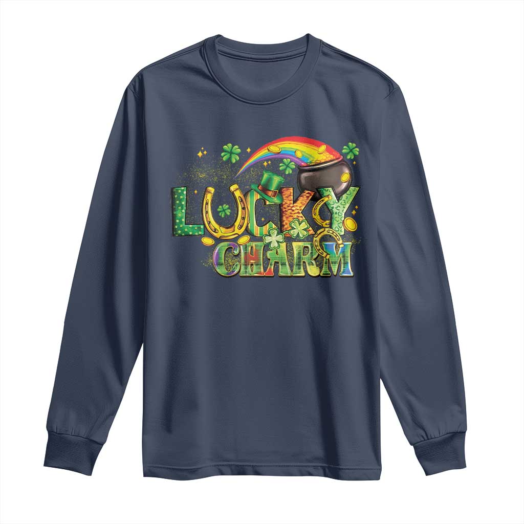 Funny St Patrick's Day Lucky Charm Long Sleeve Shirt Rainbow Gold Pot Clover TS11 Navy Print Your Wear