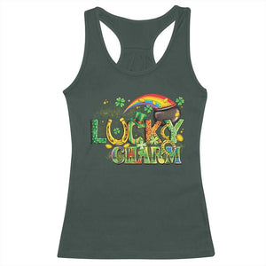 Funny St Patrick's Day Lucky Charm Racerback Tank Top Rainbow Gold Pot Clover TS11 Dark Forest Green Print Your Wear