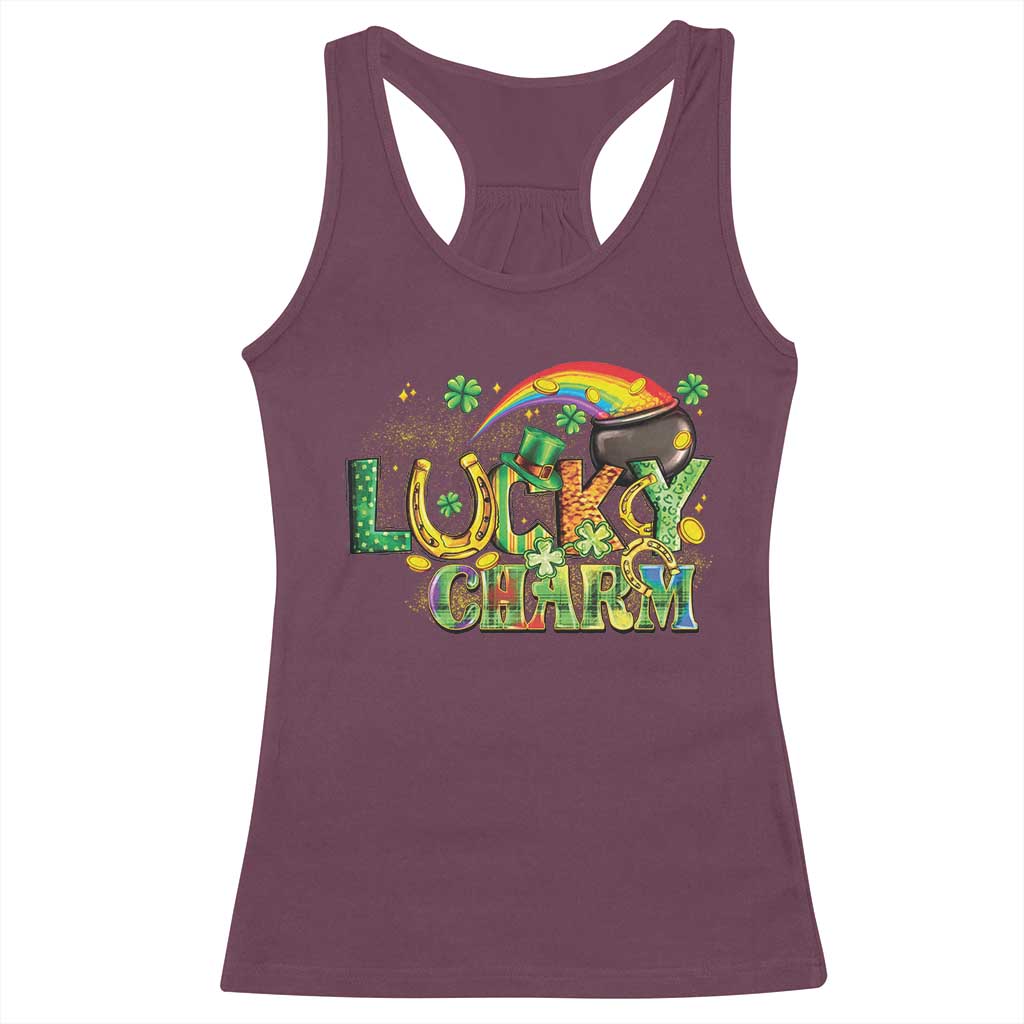 Funny St Patrick's Day Lucky Charm Racerback Tank Top Rainbow Gold Pot Clover TS11 Maroon Print Your Wear