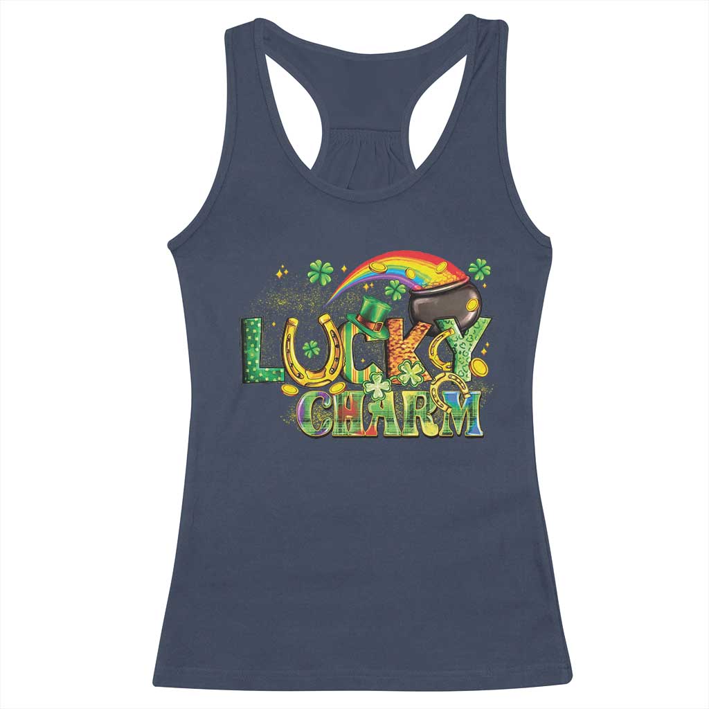 Funny St Patrick's Day Lucky Charm Racerback Tank Top Rainbow Gold Pot Clover TS11 Navy Print Your Wear