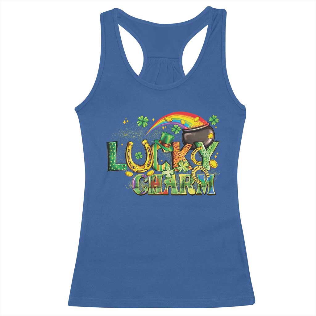 Funny St Patrick's Day Lucky Charm Racerback Tank Top Rainbow Gold Pot Clover TS11 Royal Blue Print Your Wear