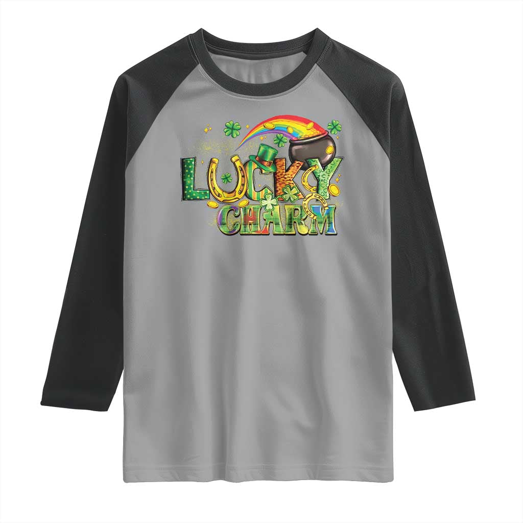 Funny St Patrick's Day Lucky Charm Raglan Shirt Rainbow Gold Pot Clover TS11 Sport Gray Black Print Your Wear