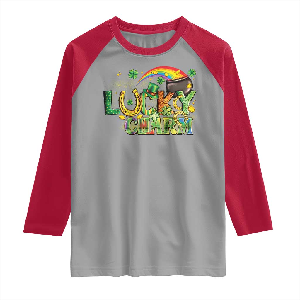 Funny St Patrick's Day Lucky Charm Raglan Shirt Rainbow Gold Pot Clover TS11 Sport Gray Red Print Your Wear