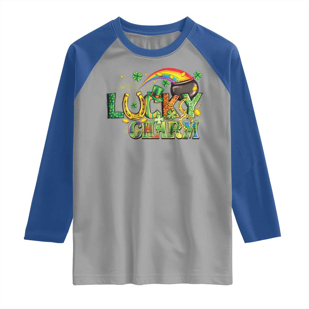 Funny St Patrick's Day Lucky Charm Raglan Shirt Rainbow Gold Pot Clover TS11 Sport Gray Royal Print Your Wear