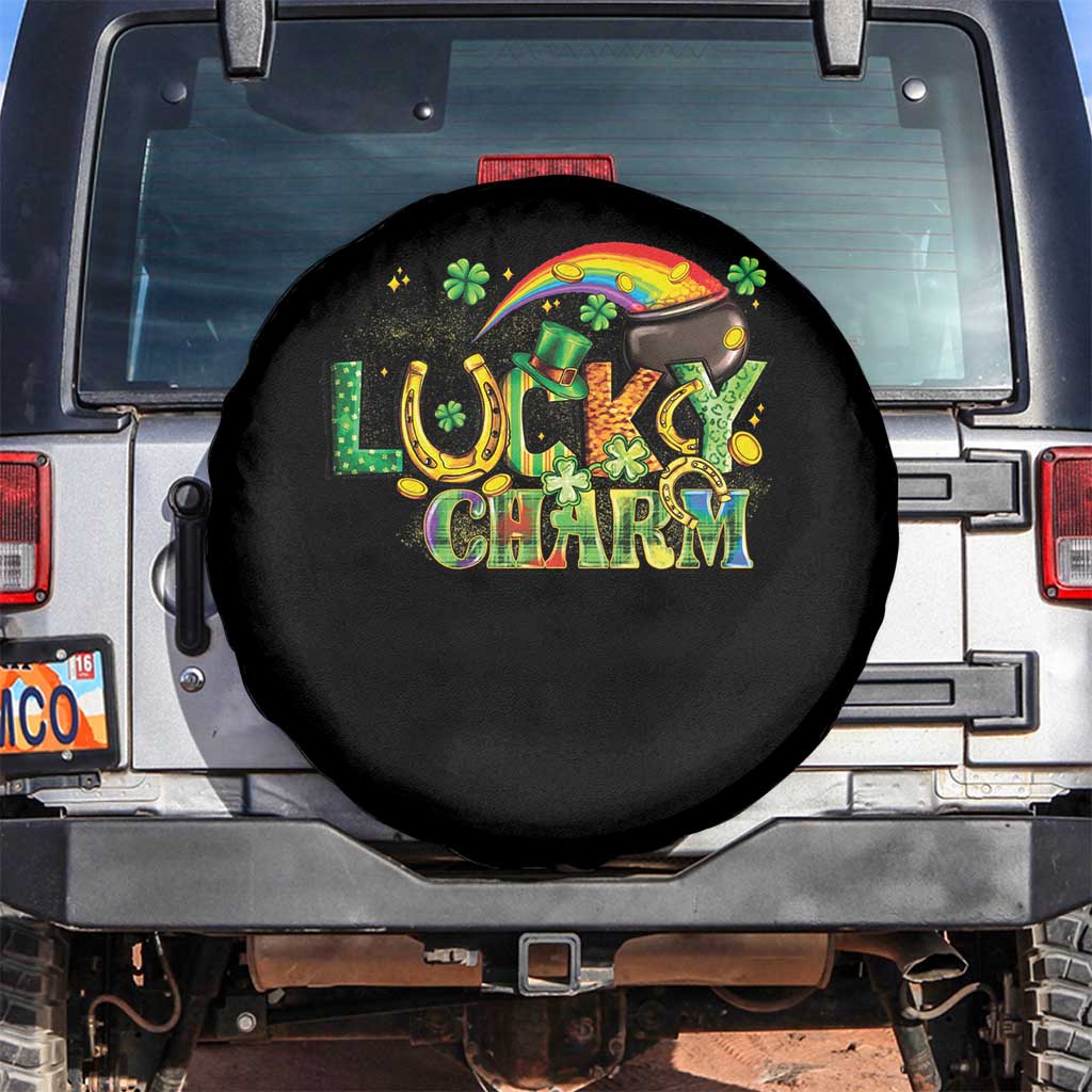 Funny St Patrick's Day Lucky Charm Spare Tire Cover Rainbow Gold Pot Clover TS11 No hole Black Print Your Wear