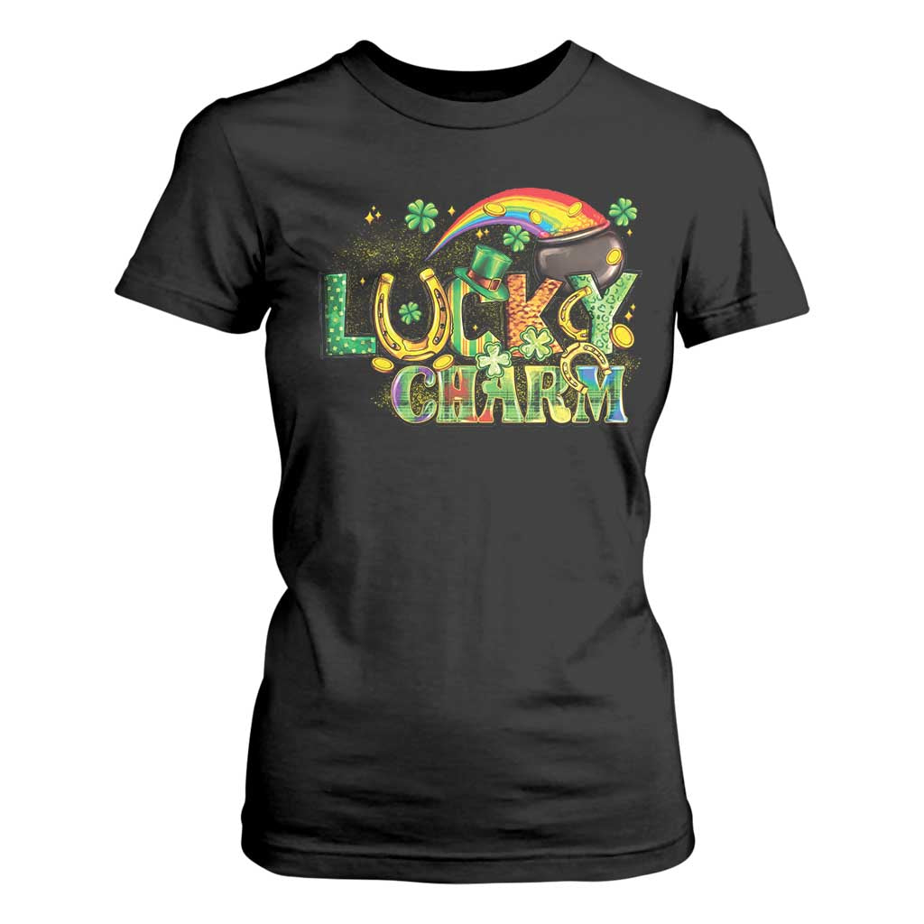 Funny St Patrick's Day Lucky Charm T Shirt For Women Rainbow Gold Pot Clover TS11 Black Print Your Wear
