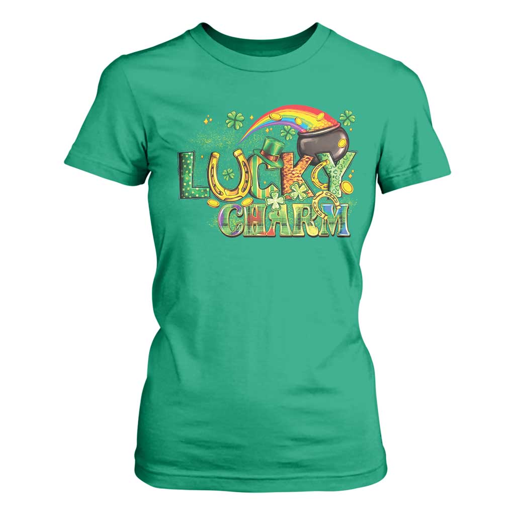 Funny St Patrick's Day Lucky Charm T Shirt For Women Rainbow Gold Pot Clover TS11 Irish Green Print Your Wear