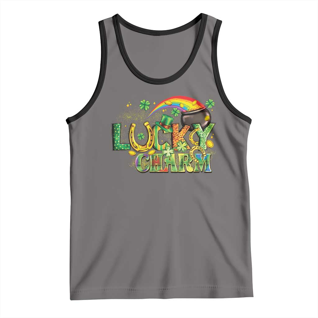 Funny St Patrick's Day Lucky Charm Tank Top Rainbow Gold Pot Clover TS11 Deep Heather Black Print Your Wear
