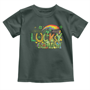 Funny St Patrick's Day Lucky Charm Toddler T Shirt Rainbow Gold Pot Clover TS11 Dark Forest Green Print Your Wear