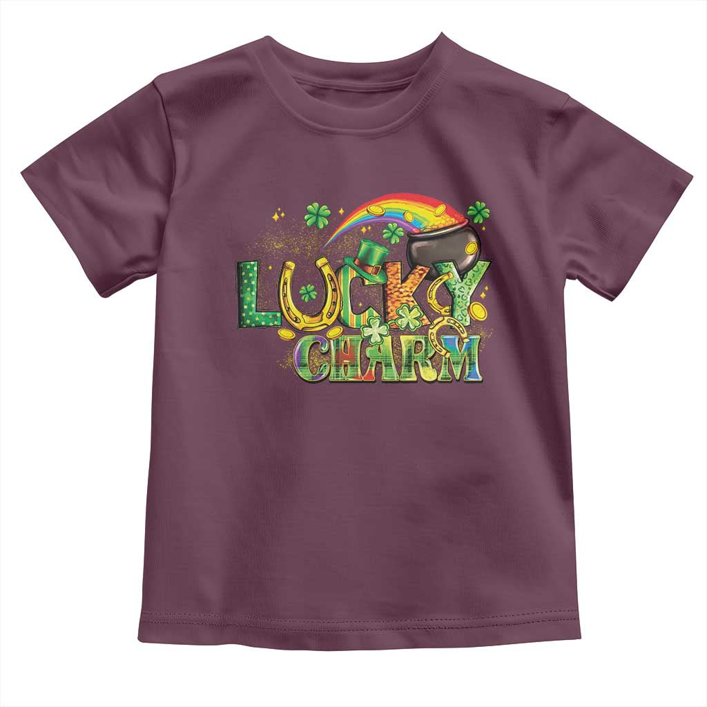 Funny St Patrick's Day Lucky Charm Toddler T Shirt Rainbow Gold Pot Clover TS11 Maroon Print Your Wear