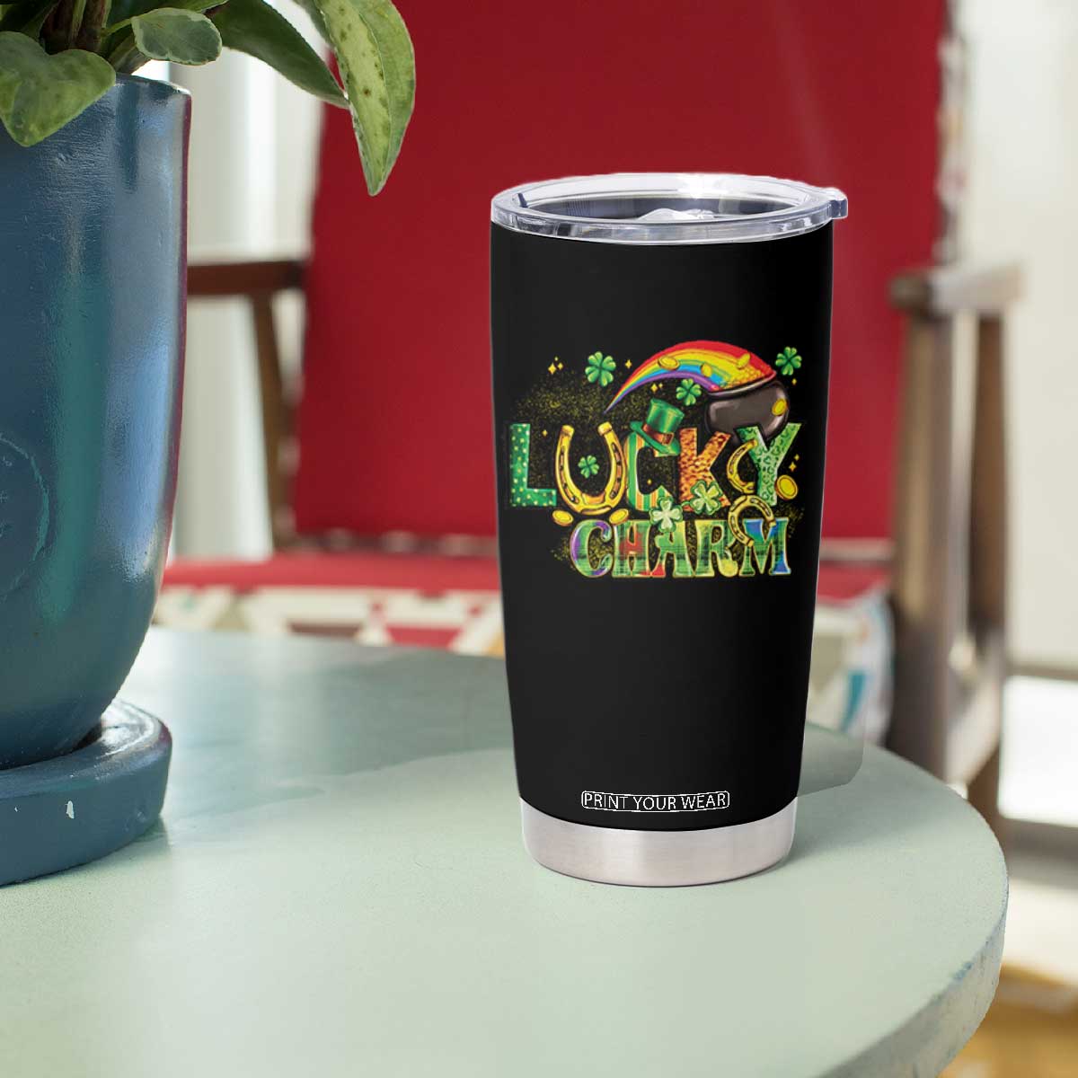 Funny St Patrick's Day Lucky Charm Tumbler Cup Rainbow Gold Pot Clover TS11 Print Your Wear