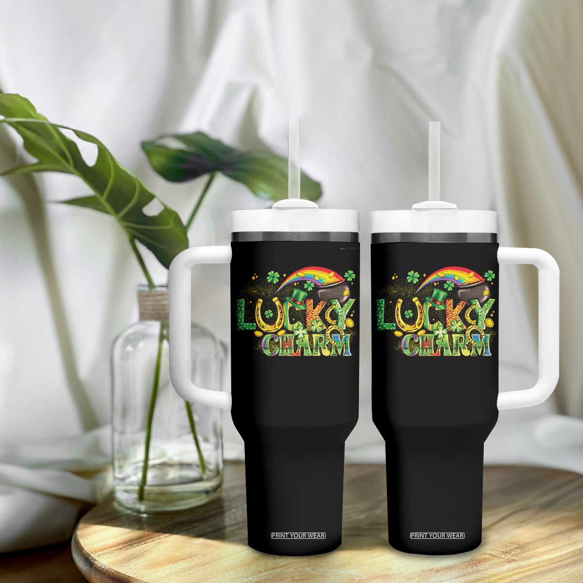 Funny St Patrick's Day Lucky Charm Tumbler With Handle Rainbow Gold Pot Clover TS11 Print Your Wear
