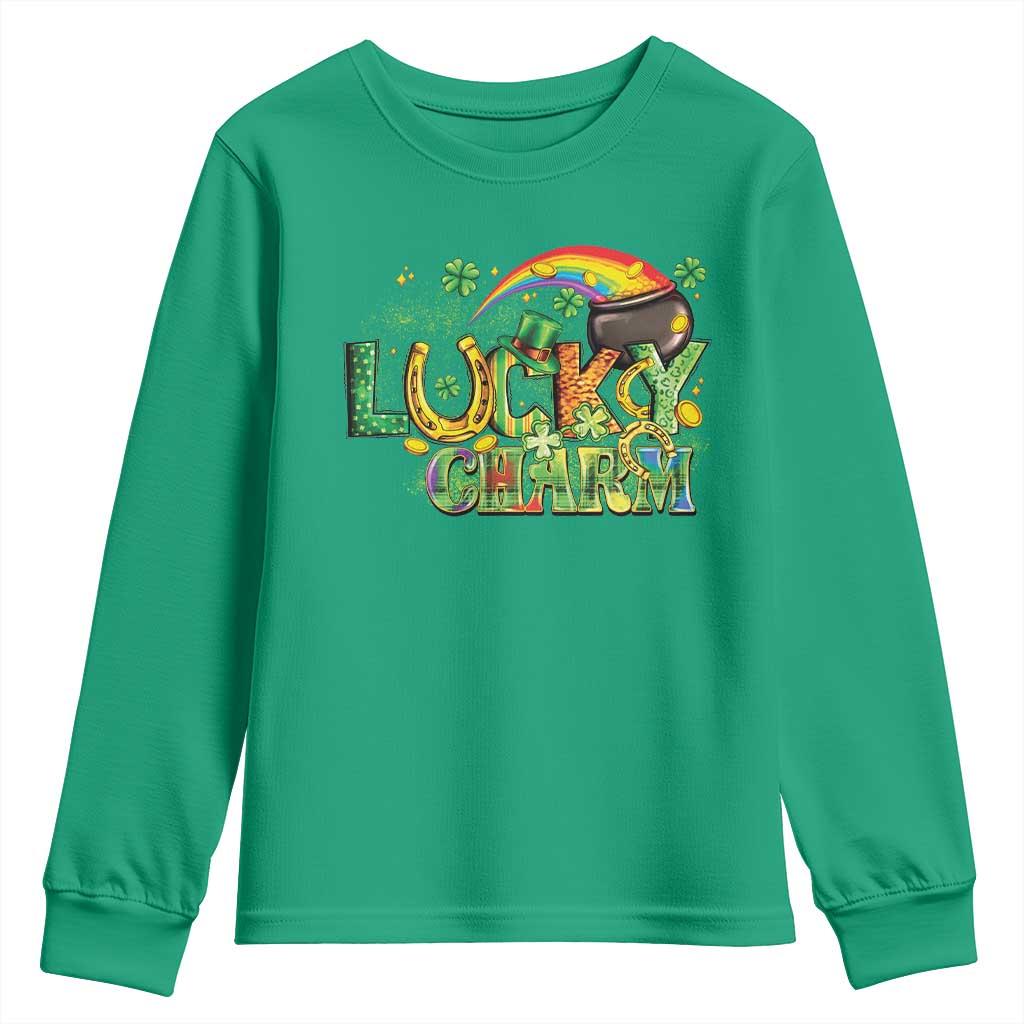 Funny St Patrick's Day Lucky Charm Youth Sweatshirt Rainbow Gold Pot Clover TS11 Irish Green Print Your Wear