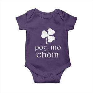 Funny Irish Pog Mo Thoin Baby Onesie St Patrick's Day Gaelic Saying Shamrock TS11 Purple Print Your Wear