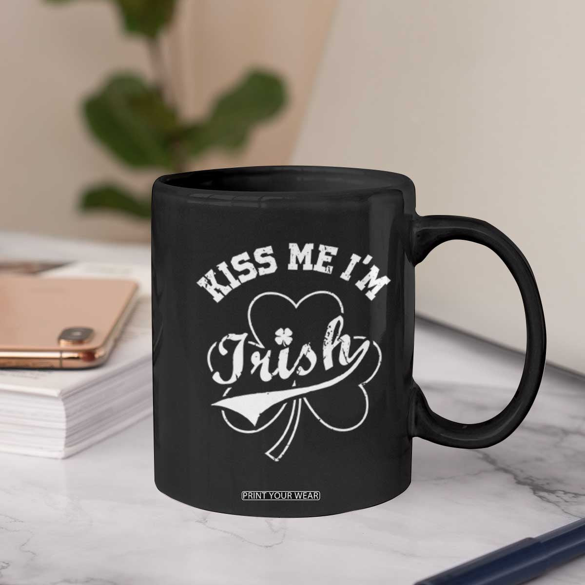 Funny Kiss Me I'm Irish St Patricks Day Coffee Mug Vintage Shamrock TS11 Print Your Wear