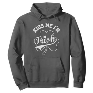 Funny Kiss Me I'm Irish St Patricks Day Hoodie Vintage Shamrock TS11 Dark Heather Print Your Wear