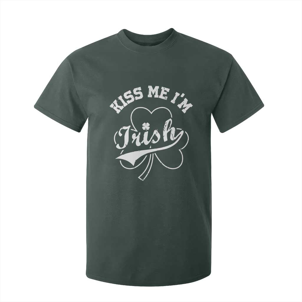 Funny Kiss Me I'm Irish St Patricks Day T Shirt For Kid Vintage Shamrock TS11 Dark Forest Green Print Your Wear