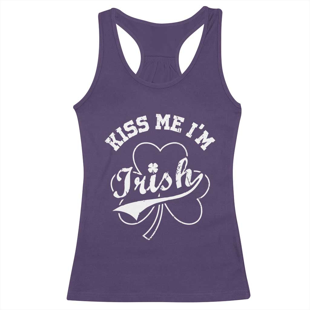 Funny Kiss Me I'm Irish St Patricks Day Racerback Tank Top Vintage Shamrock TS11 Purple Print Your Wear