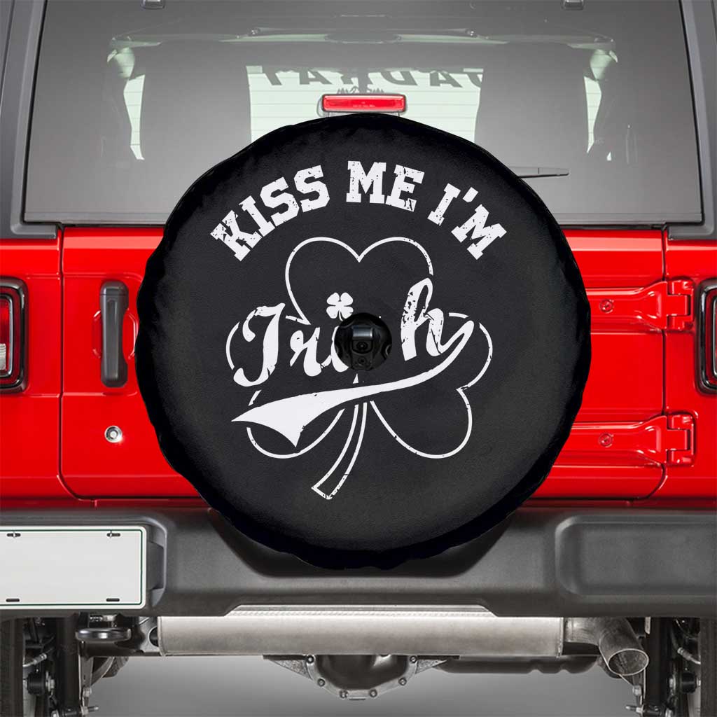 Funny Kiss Me I'm Irish St Patricks Day Spare Tire Cover Vintage Shamrock TS11 Black Print Your Wear