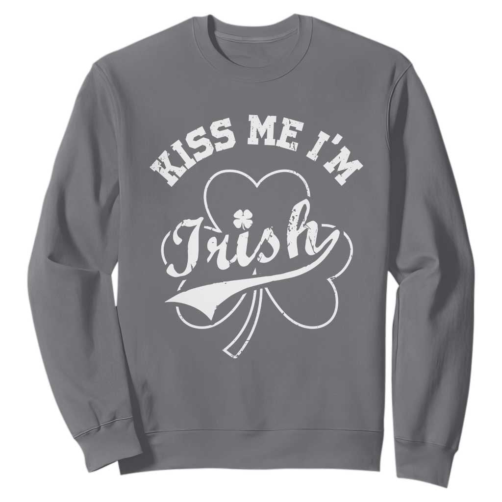 Funny Kiss Me I'm Irish St Patricks Day Sweatshirt Vintage Shamrock TS11 Charcoal Print Your Wear
