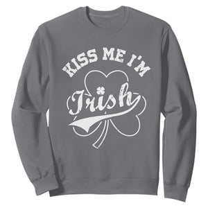 Funny Kiss Me I'm Irish St Patricks Day Sweatshirt Vintage Shamrock TS11 Charcoal Print Your Wear