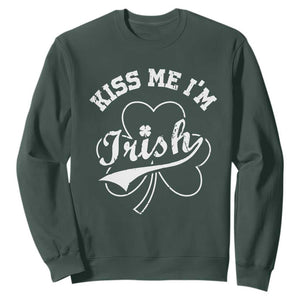 Funny Kiss Me I'm Irish St Patricks Day Sweatshirt Vintage Shamrock TS11 Dark Forest Green Print Your Wear