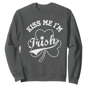 Funny Kiss Me I'm Irish St Patricks Day Sweatshirt Vintage Shamrock TS11 Dark Heather Print Your Wear