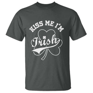 Funny Kiss Me I'm Irish St Patricks Day T Shirt Vintage Shamrock TS11 Dark Heather Print Your Wear