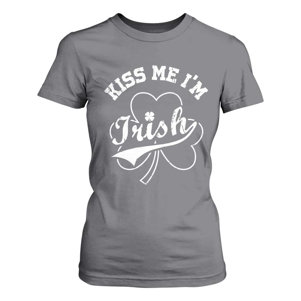 Funny Kiss Me I'm Irish St Patricks Day T Shirt For Women Vintage Shamrock TS11 Charcoal Print Your Wear