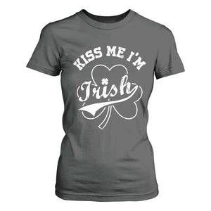 Funny Kiss Me I'm Irish St Patricks Day T Shirt For Women Vintage Shamrock TS11 Dark Heather Print Your Wear