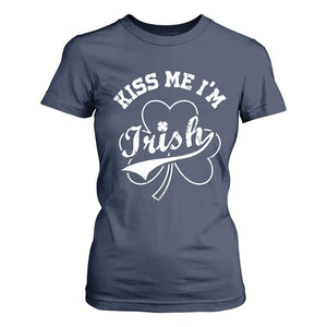 Funny Kiss Me I'm Irish St Patricks Day T Shirt For Women Vintage Shamrock TS11 Navy Print Your Wear