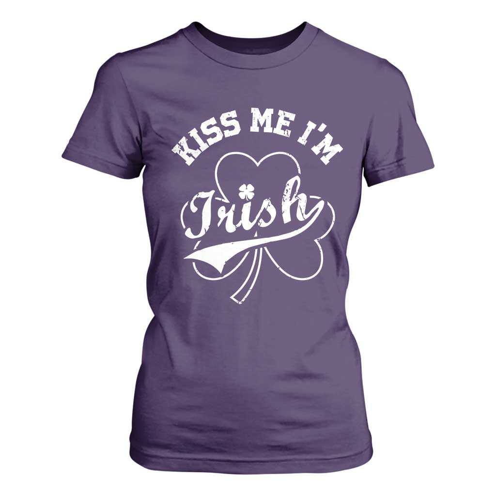 Funny Kiss Me I'm Irish St Patricks Day T Shirt For Women Vintage Shamrock TS11 Purple Print Your Wear
